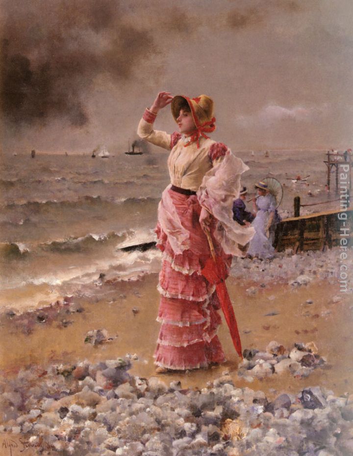 Femme Elegante Voyant Filer Un Vapeur painting - Alfred Stevens Femme Elegante Voyant Filer Un Vapeur art painting